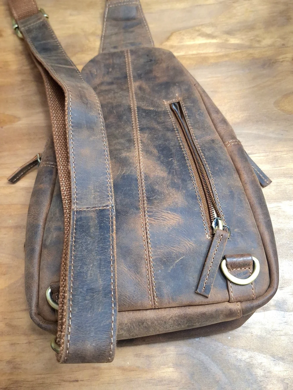 NWOT Green Forest Italian Leather Crossbody Sling Bag | Handcrafted Men's Chest
